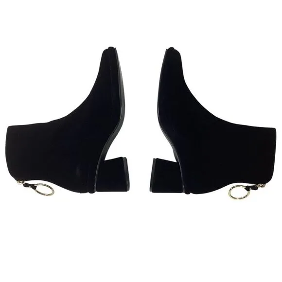 REIKE NEN Size 37.5 Velvet Ring Slim Boots Black Pointed Mid Heel Short Ankle