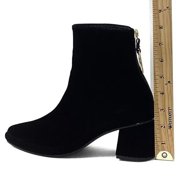 REIKE NEN Size 37.5 Velvet Ring Slim Boots Black Pointed Mid Heel Short Ankle