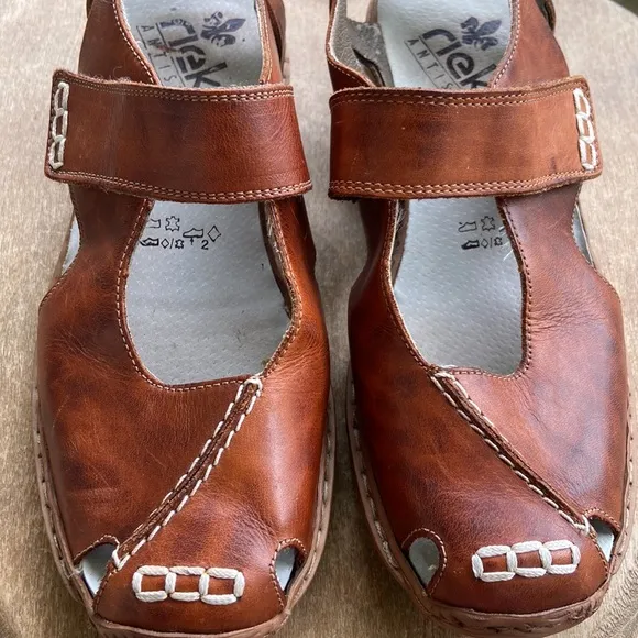Reiker Antistress Cognac Leather Mary Jane Comfort Sandal Shoes Women's Size 6.5
