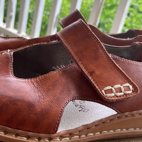 Reiker Antistress Cognac Leather Mary Jane Comfort Sandal Shoes Women's Size 6.5