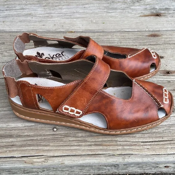Reiker Antistress Cognac Leather Mary Jane Comfort Sandal Shoes Women's Size 6.5
