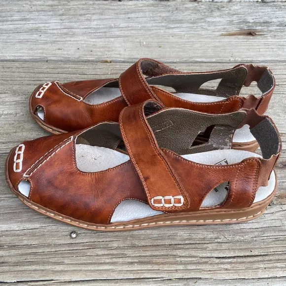 Reiker Antistress Cognac Leather Mary Jane Comfort Sandal Shoes Women's Size 6.5