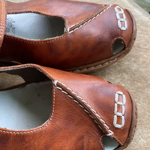 Reiker Antistress Cognac Leather Mary Jane Comfort Sandal Shoes Women's Size 6.5