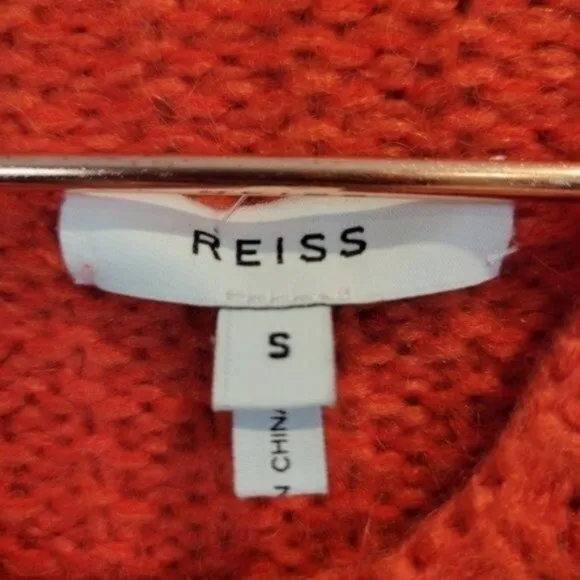 Reiss | Anabella lamb Wool Mohair Blend Crew neck Chunky knit Sweater Orange