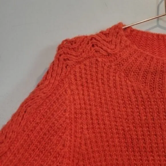 Reiss | Anabella lamb Wool Mohair Blend Crew neck Chunky knit Sweater Orange