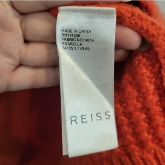 Reiss | Anabella lamb Wool Mohair Blend Crew neck Chunky knit Sweater Orange