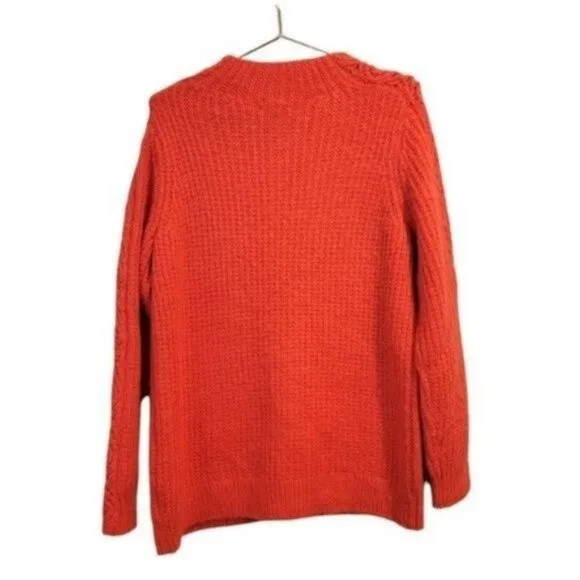 Reiss | Anabella lamb Wool Mohair Blend Crew neck Chunky knit Sweater Orange