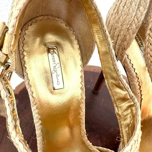Report Signature Lucie 2 Platform Raffia Heels, Size 8.5, Excellent Condition