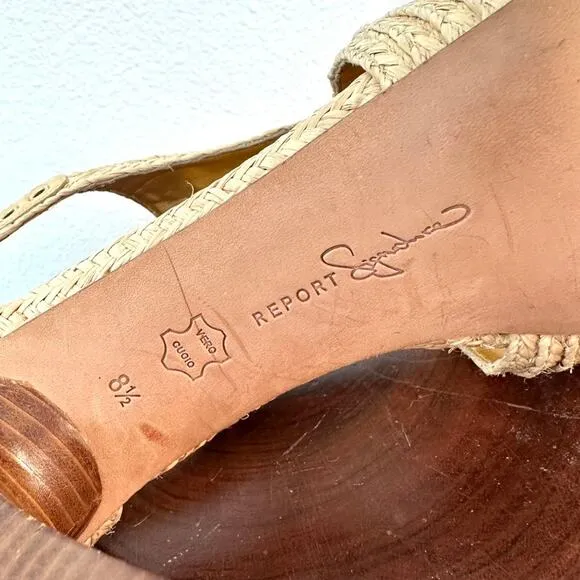 Report Signature Lucie 2 Platform Raffia Heels, Size 8.5, Excellent Condition