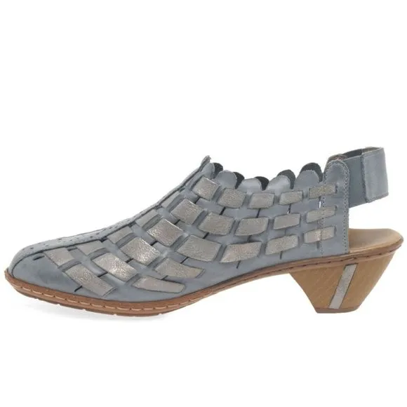 Rieker Sina Leather Woven Heeled Shoes in Blue/Grey - UK Size 41 (NWOT)