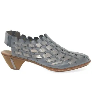 Rieker Sina Leather Woven Heeled Shoes in Blue/Grey - UK Size 41 (NWOT)