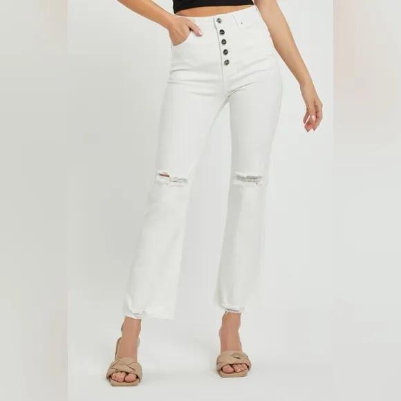RISEN High Rise Button Fly Straight Ankle Jeans