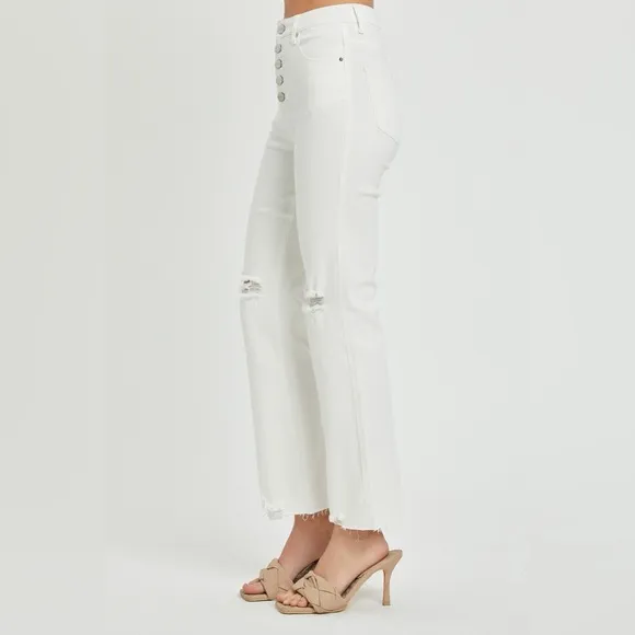 RISEN High Rise Button Fly Straight Ankle Jeans