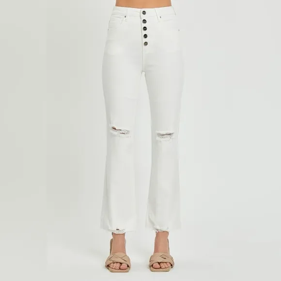 RISEN High Rise Button Fly Straight Ankle Jeans