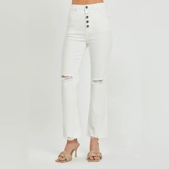 RISEN High Rise Button Fly Straight Ankle Jeans