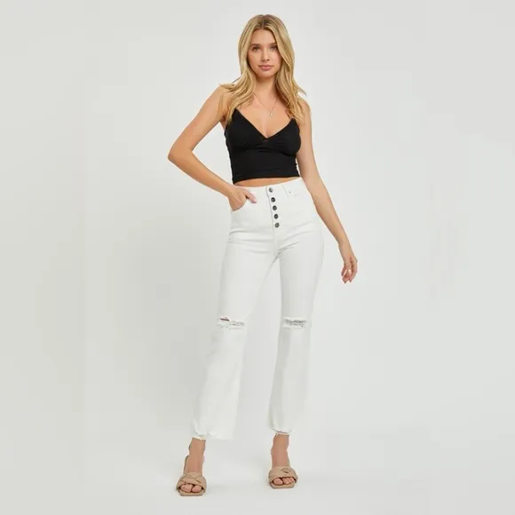 RISEN High Rise Button Fly Straight Ankle Jeans