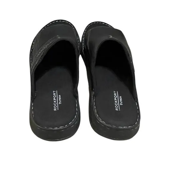 Rockport Mens Black Leather Darwyn 2 Cushion Comfort Slides Size 12 NEW