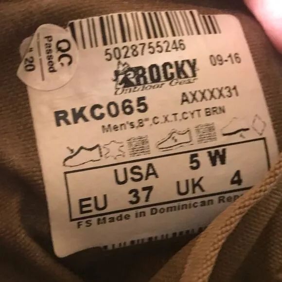 Rocky Military lace up Rugged tan Suede Outdoor Boots men's sz 5w women's 6.5