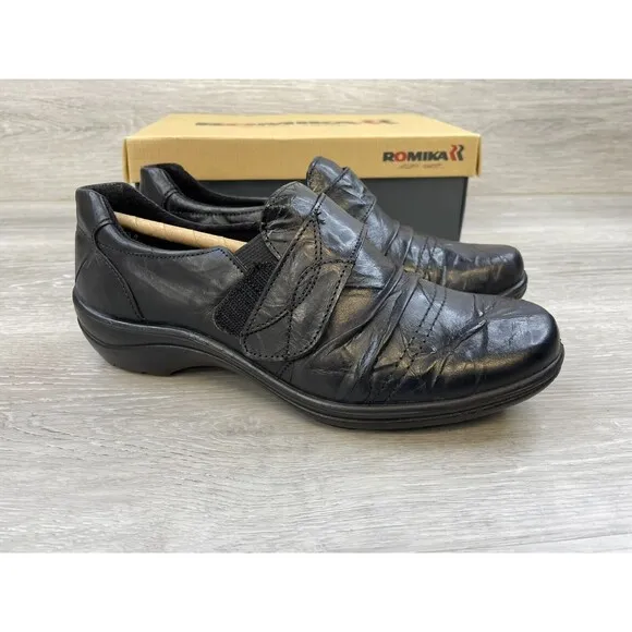 Romika Dora 02 Women's US 7 Black Leather Slip-On Comfort Driving Loafer Shoes