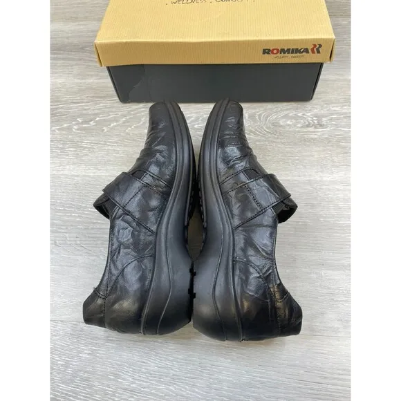 Romika Dora 02 Women's US 7 Black Leather Slip-On Comfort Driving Loafer Shoes