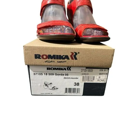 Romika Gorda 05 Denim Kombi  Size 38 Or US 7.5 Red Comfort Shoes Sandals