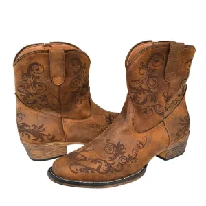 Roper Brown Cognac Short Stuff Vegan Leather Cowboy Western Boots Women’s