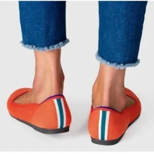 Rothy's Orange Persimmon Marina Heel Stripe Round Toe Flat Size W11.5 NWOB