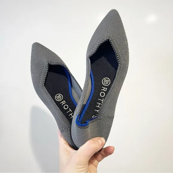 Rothy's Shoes The Point Pointed Toe Comfort Flats Cloud Grey Birdseye