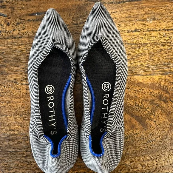 Rothy's Shoes The Point Pointed Toe Comfort Flats Cloud Grey Birdseye