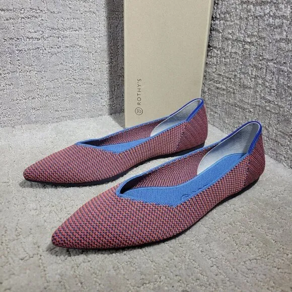 Rothys The Point Tangerine Triple Stitch Pointed Toe Slip on Shoes Size 6.5