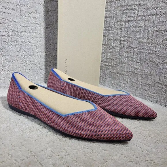 Rothys The Point Tangerine Triple Stitch Pointed Toe Slip on Shoes Size 6.5