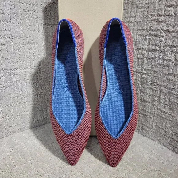 Rothys The Point Tangerine Triple Stitch Pointed Toe Slip on Shoes Size 6.5