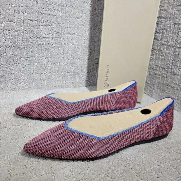 Rothys The Point Tangerine Triple Stitch Pointed Toe Slip on Shoes Size 6.5
