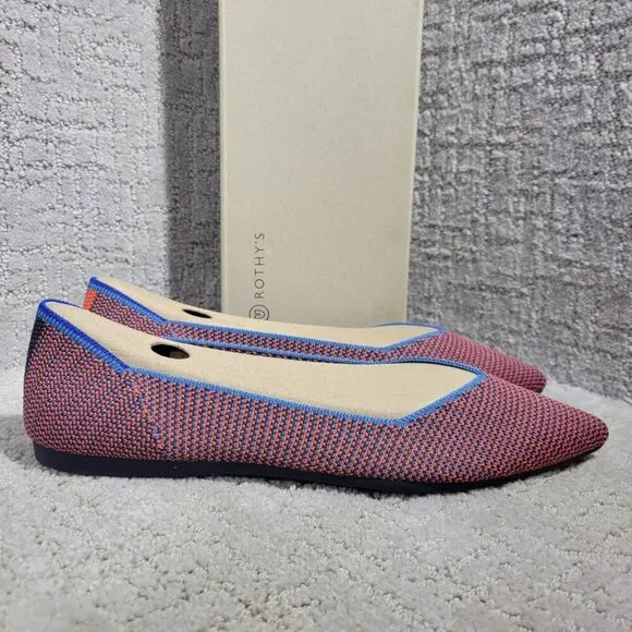 Rothys The Point Tangerine Triple Stitch Pointed Toe Slip on Shoes Size 6.5