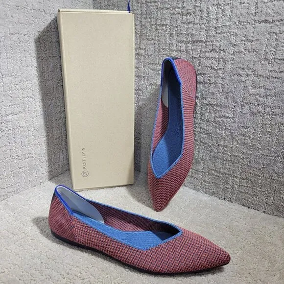 Rothys The Point Tangerine Triple Stitch Pointed Toe Slip on Shoes Size 6.5