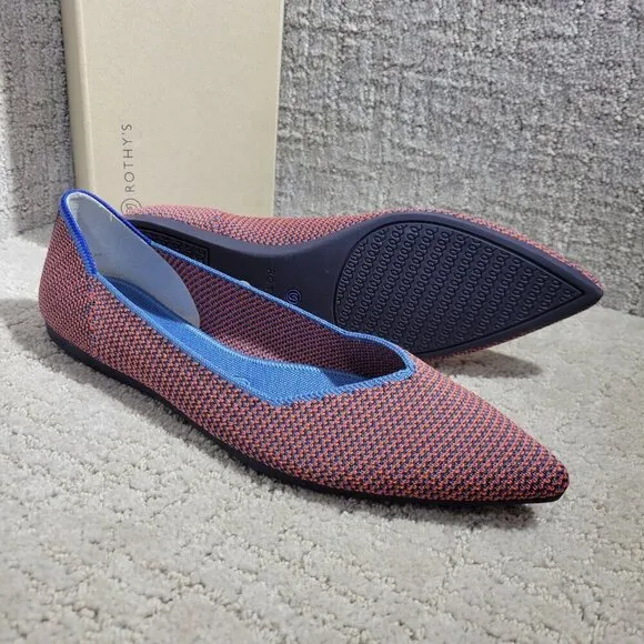 Rothys The Point Tangerine Triple Stitch Pointed Toe Slip on Shoes Size 6.5