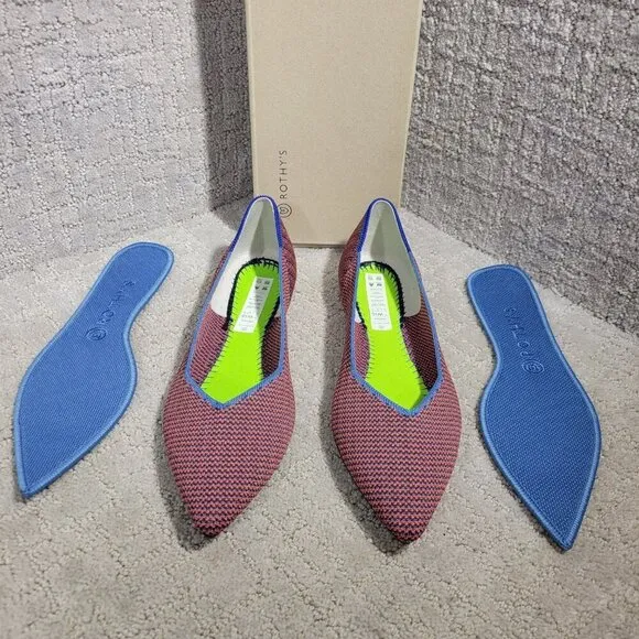 Rothys The Point Tangerine Triple Stitch Pointed Toe Slip on Shoes Size 6.5