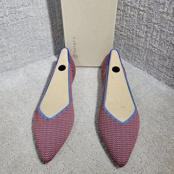 Rothys The Point Tangerine Triple Stitch Pointed Toe Slip on Shoes Size 6.5