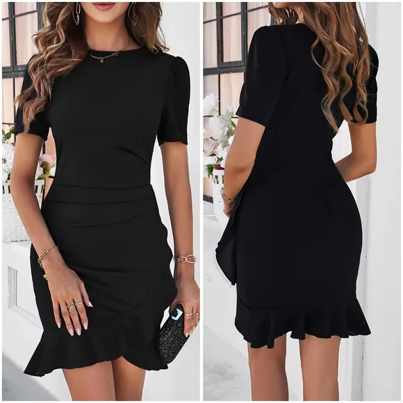Royal Blue Ruffled Short Sleeve Mini Dress