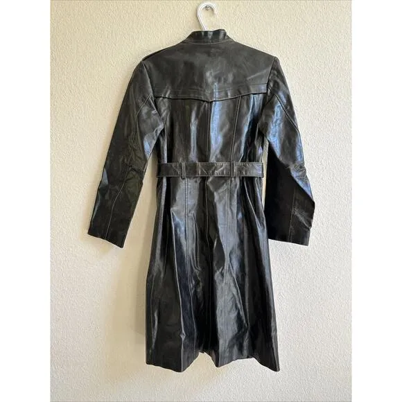 RUDSAK Black Faux Leather Long Jacket Women’s Size XS Sexy Costume Coat
