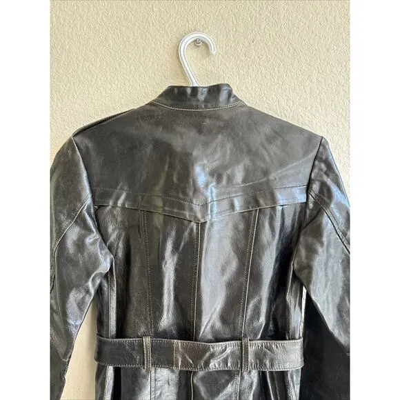 RUDSAK Black Faux Leather Long Jacket Women’s Size XS Sexy Costume Coat