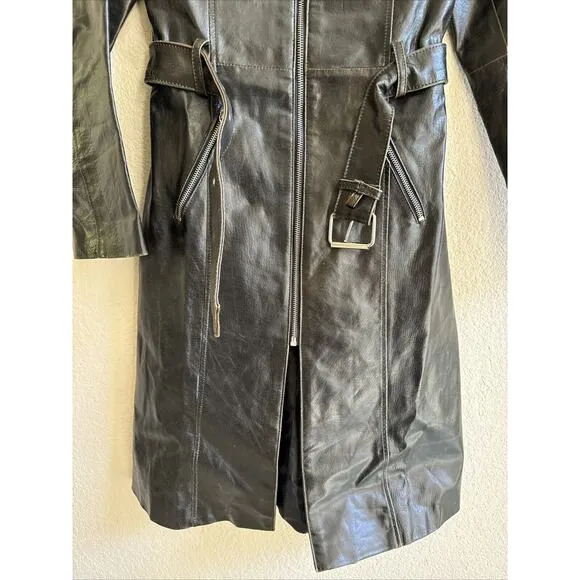 RUDSAK Black Faux Leather Long Jacket Women’s Size XS Sexy Costume Coat