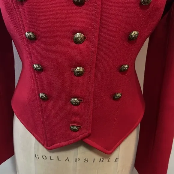 Rugby Ralph Lauren Red Black Trim Wool Military Jacket