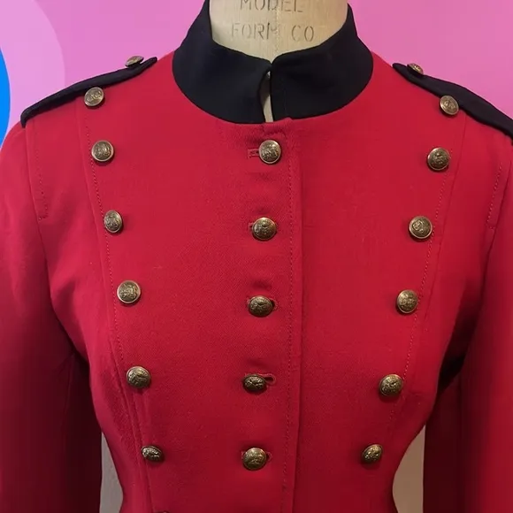 Rugby Ralph Lauren Red Black Trim Wool Military Jacket