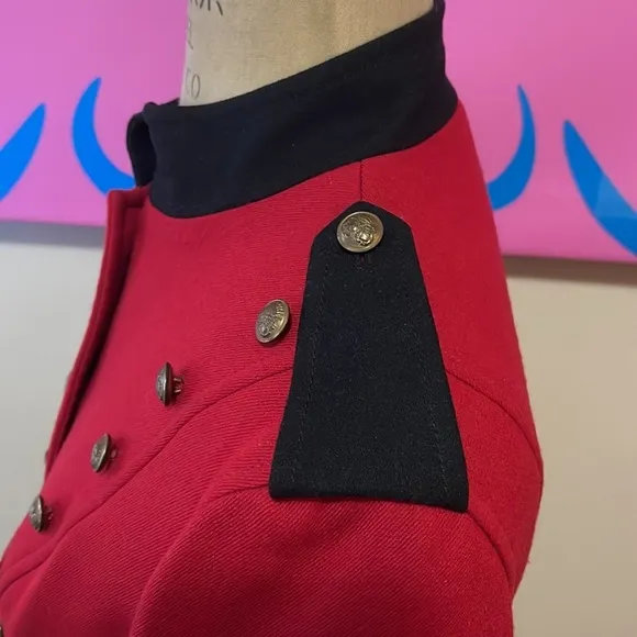 Rugby Ralph Lauren Red Black Trim Wool Military Jacket