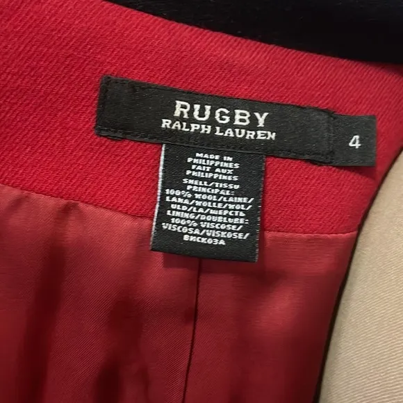 Rugby Ralph Lauren Red Black Trim Wool Military Jacket