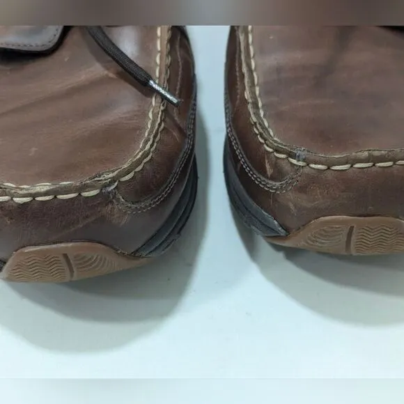 Rugged Shark Pilot leather brown Men size 13 moccasin boat shoes antimicrobial