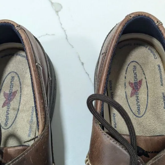 Rugged Shark Pilot leather brown Men size 13 moccasin boat shoes antimicrobial