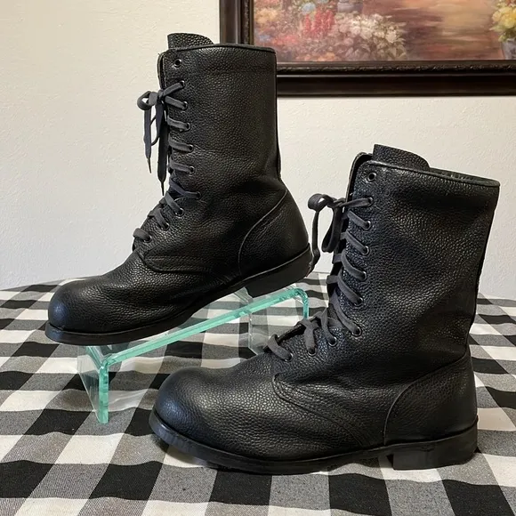 Russian Black Pebbled Leather Tactical Combat Boots Size 13 Military POMHBL