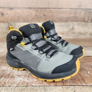 Salomon Outward CSWP Youth Sz 2 Black Gray Waterproof Athletic Hiking Boot Shoes